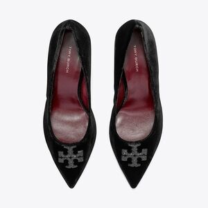 Tory Burch Black Elenore Velvet Heels With Dust Bag